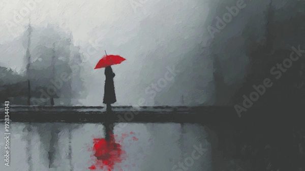 Obraz jeden czerwony element, czarno biale