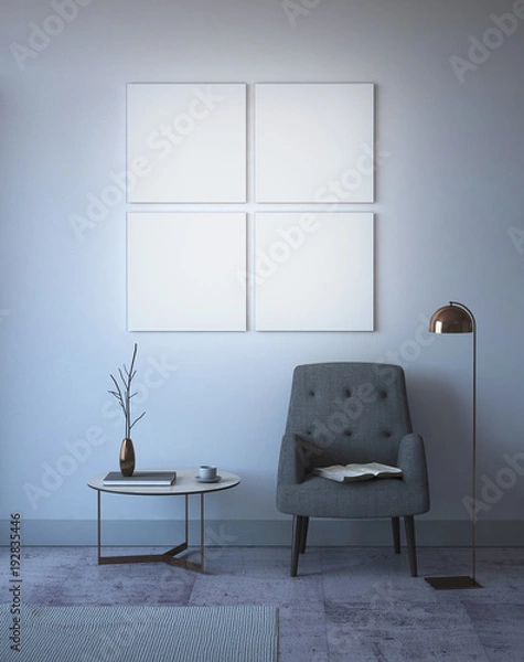 Fototapeta Mock Up Posters in Classy interior. 3d Rendering