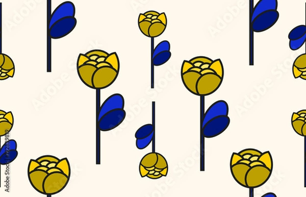 Obraz Pattern of flowers with a rose of gold, yellow, vector