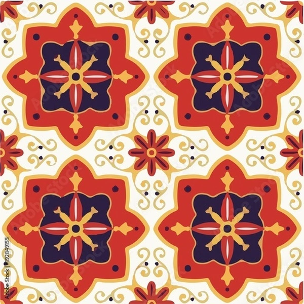 Fototapeta Tile pattern vector seamless with flowers motifs - Illustration Tile, Tiled Floor, Flooring, Damask, Wallpaper - Decor