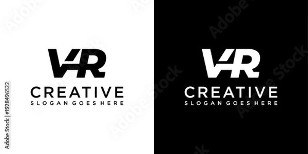 Fototapeta VR or RV initial letter logo design vector template
