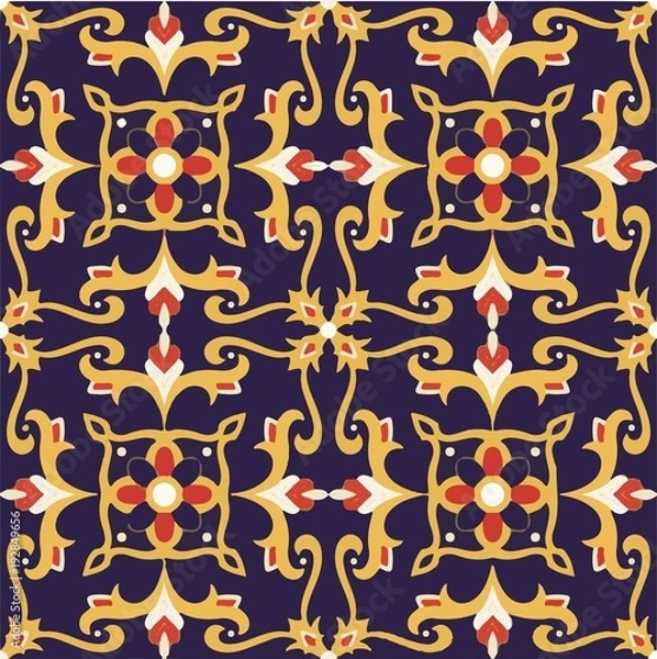 Fototapeta Mexican tile pattern vector seamless - Illustration Tile, Tiled Floor, Flooring, Gold, Kitchen