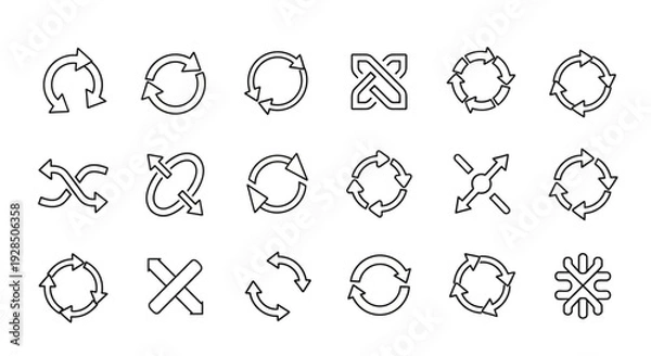 Obraz Rotation arrows vector set, recycle icons