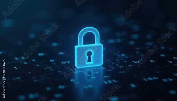 Obraz Digital padlock glowing on computer code background. Cyber security and data protection concept.