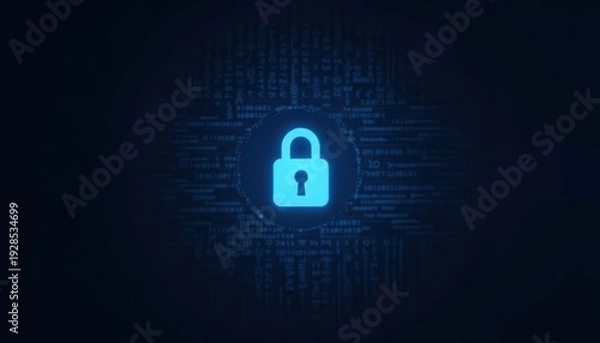 Obraz Digital padlock glowing on computer code background. Cyber security and data protection concept.