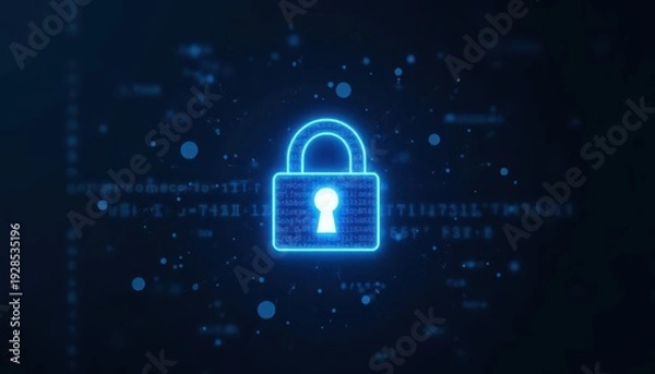 Obraz Digital padlock glowing on computer code background. Cyber security and data protection concept.