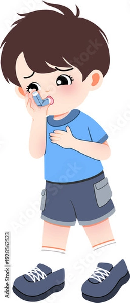 Obraz A young boy using inhaler while asthma