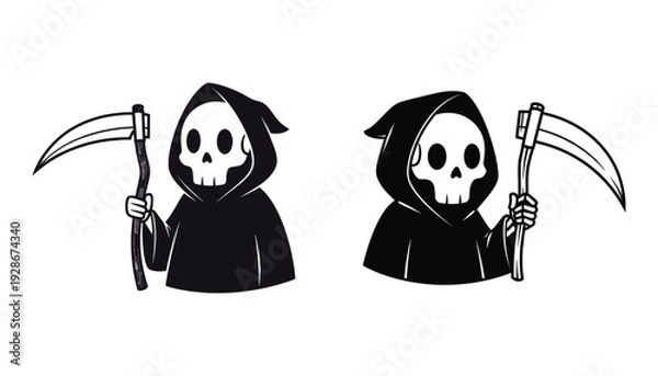 Obraz Two grim reapers standing side by side with scythes