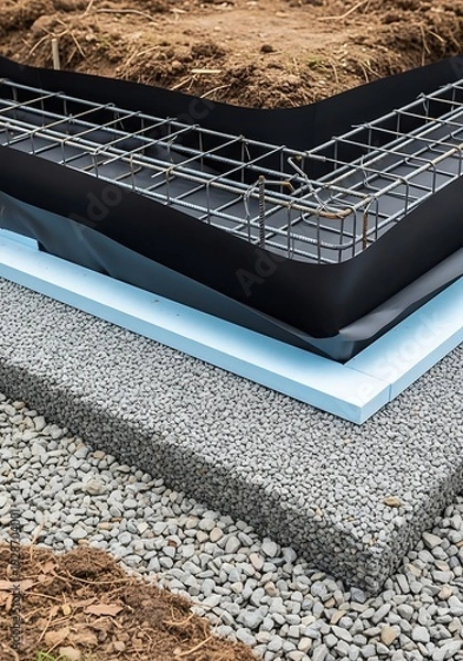 Obraz Layered construction base detail featuring reinforcement and insulation