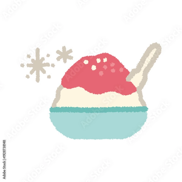 Obraz かき氷 イラスト 夏 おやつ いちごシロップ 手描き シンプル