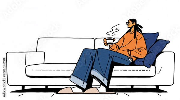 Obraz ソファーでくつろぐ男性