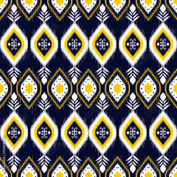 Obraz Blue White with yellow Abstract Geometric ikat pattern
