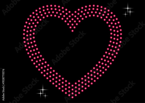 Fototapeta キラキラ輝くピンク色のドットのハート　黒背景
