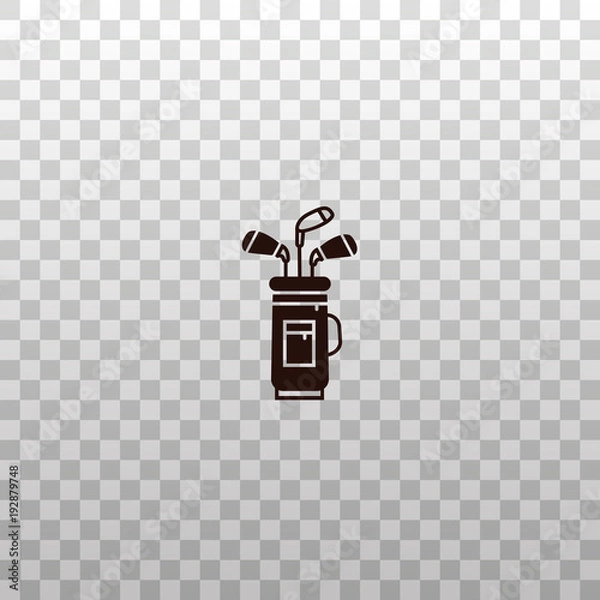 Obraz Golf bag with three clubs - black silhouette icon, symbol, sign on isolated transparent background.