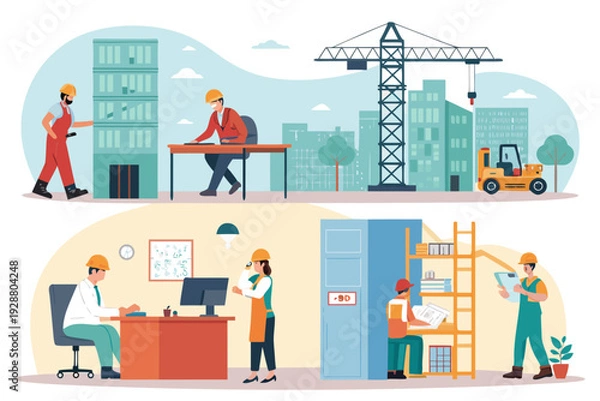 Obraz Showcasing Workers With Construction Offic Dynamic High-Quality Stock Image