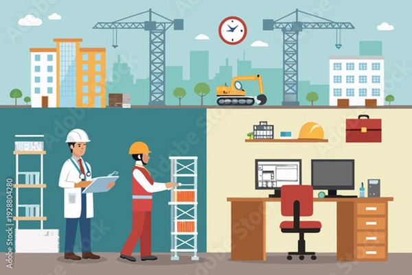 Obraz Workers With Construction Offic Creative Visual Great for Commercial Projects