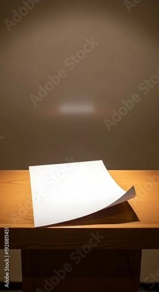 Obraz Blank White Paper on Wooden Table with Soft Light