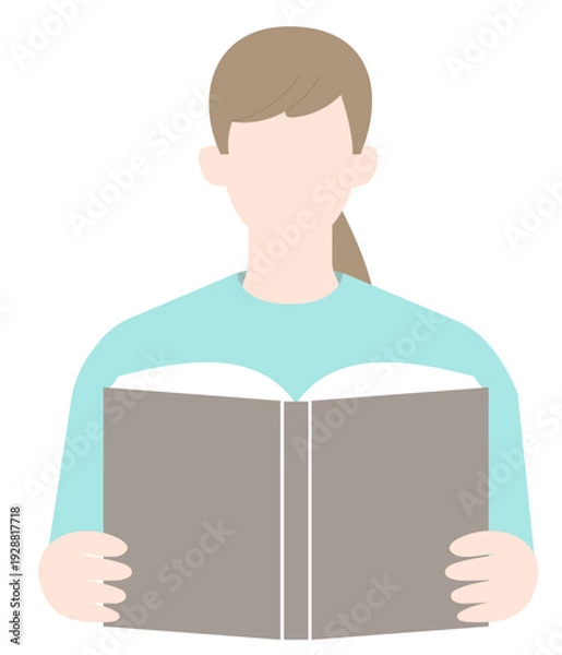 Obraz 本を読む女性の上半身のベクターイラスト