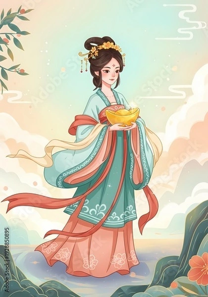 Obraz 美しい女性が静かに立つ