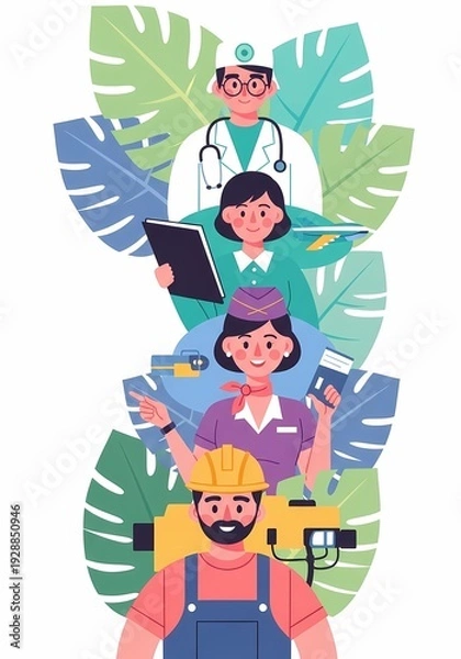 Obraz 多様な職業人が集う姿