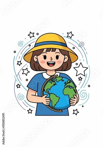 Obraz 女の子が地球儀を持つ