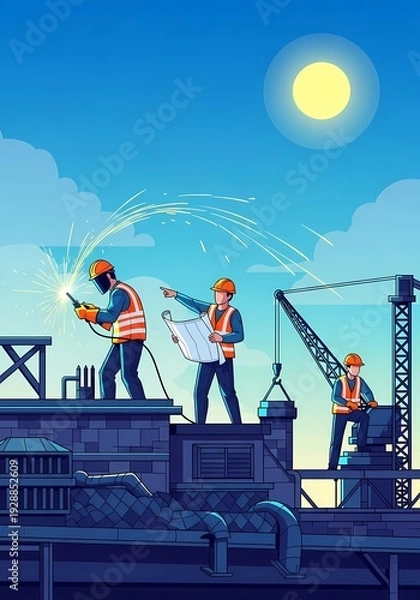 Obraz 建設作業員が熱心に働く