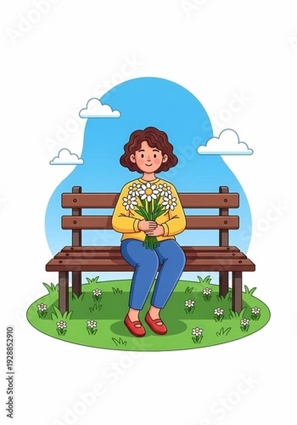 Obraz 女性が花束と座る