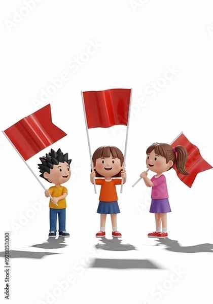 Obraz 赤い旗を振る子供達