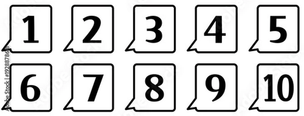 Fototapeta シンプルな角丸四角の数字アイコンセット