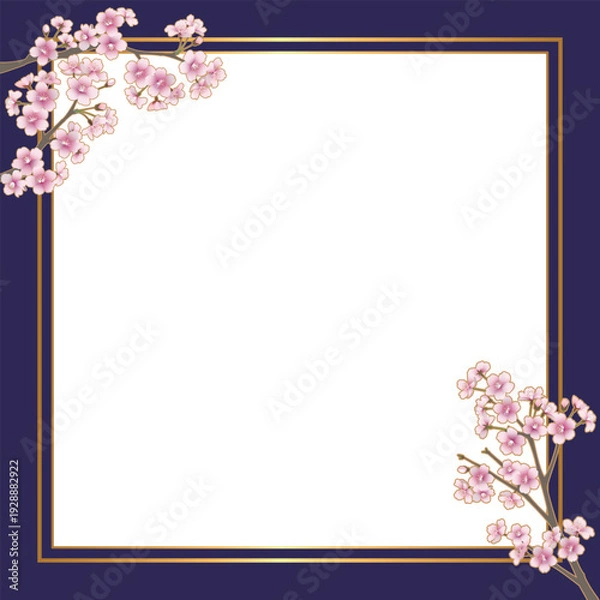 Obraz 桜の花のフレーム（スクエア・枠内透過・ネイビー）