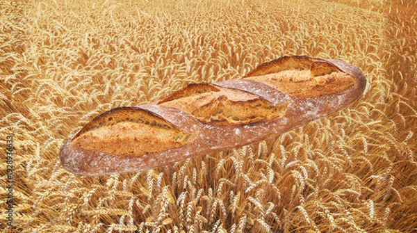 Obraz 小麦畑とバゲット