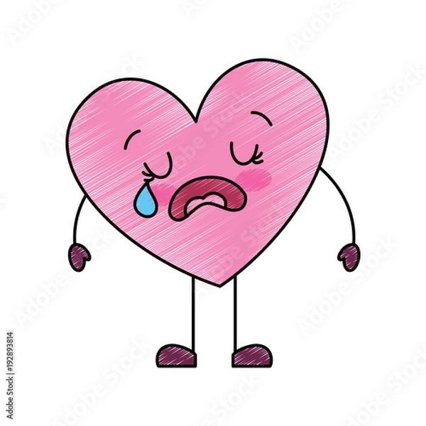 Fototapeta cute cartoon heart love crying sad character vector illustration drawing image