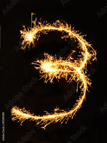 Fototapeta Digit 3 made of sparklers