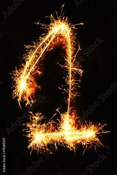 Fototapeta Digit 1 made of sparklers