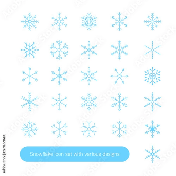 Obraz 多様なデザインの雪の結晶アイコンセット