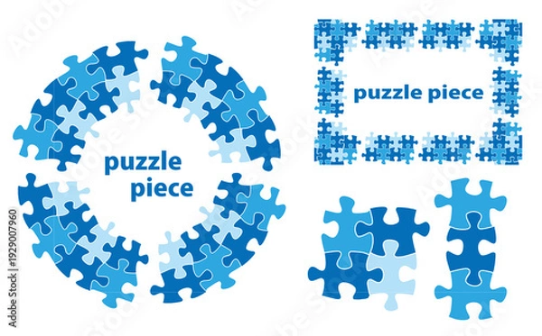 Obraz 水色のパズルピースフレームセット