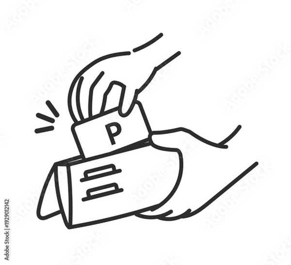 Obraz 財布からポイントカードを取り出すイラスト　線画のみ