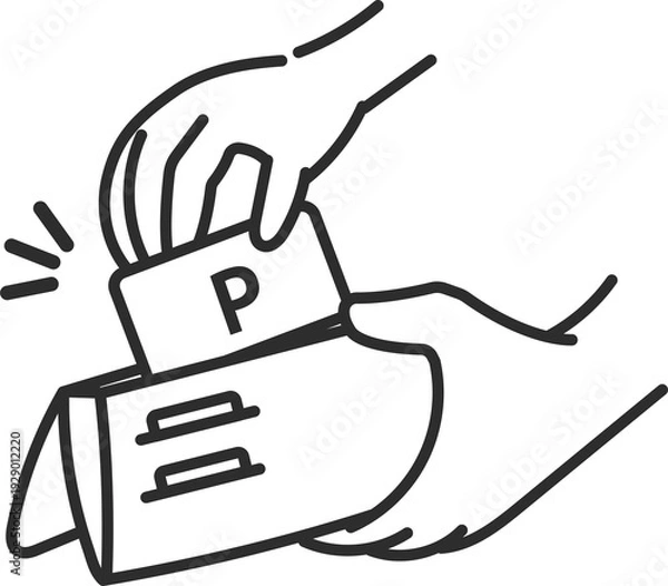 Obraz 財布からポイントカードを取り出すイラスト　線画のみ