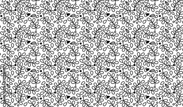 Obraz モノクロ植物柄シームレスパターン