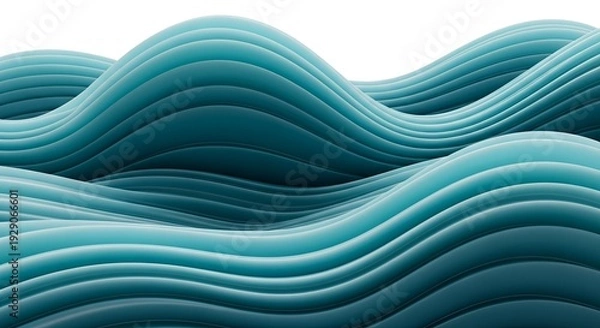 Obraz Abstract Ocean Wave Pattern in Turquoise Blue against White Background Highlighting 3D Rendering