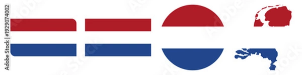 Obraz netherlands circular flag, netherlands rectangular flag, netherlands map flag flat icon