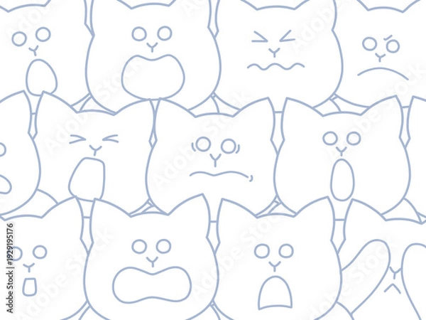 Obraz たくさんの猫が集まって様々なリアクションをしている観戦中イラスト　背景・ポスター・壁紙　線画