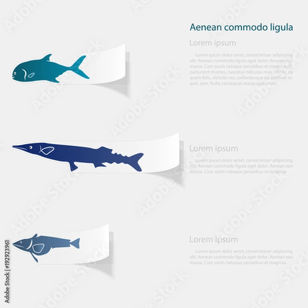 Fototapeta Fish the seas and oceans. Flat sticker with shadow on white background