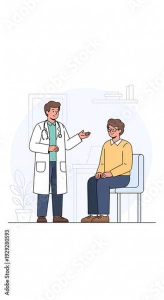 Obraz 病院の診察室で対話する医師と患者のイラスト（医療・受診・健康診断・カウンセリング）