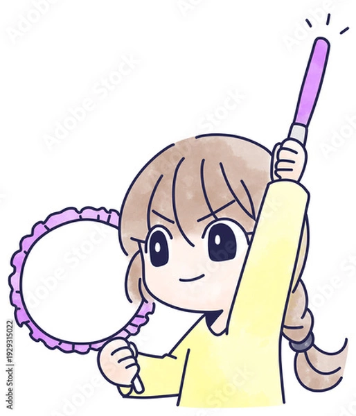 Fototapeta ペンライトと書き込めるうちわを持つ女性のイラスト