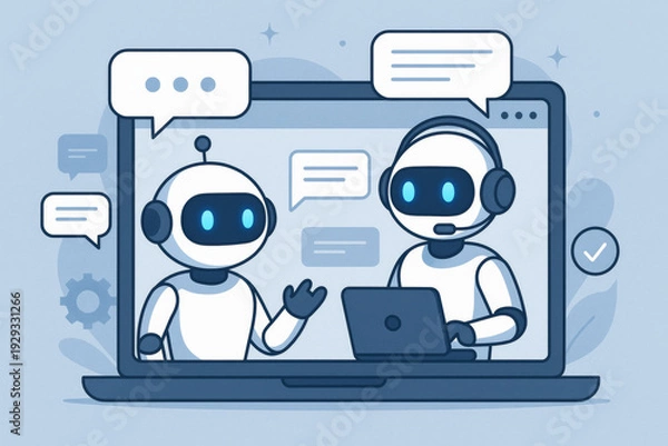 Obraz Chatbots interacting on laptop screen providing customer support
