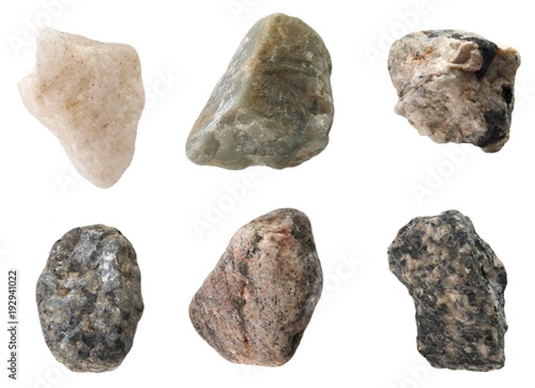 Obraz Set of stones of different breeds isolated on white background.