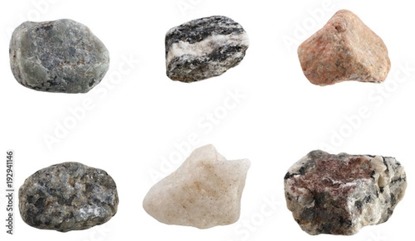 Obraz Set of stones of different breeds isolated on white background.