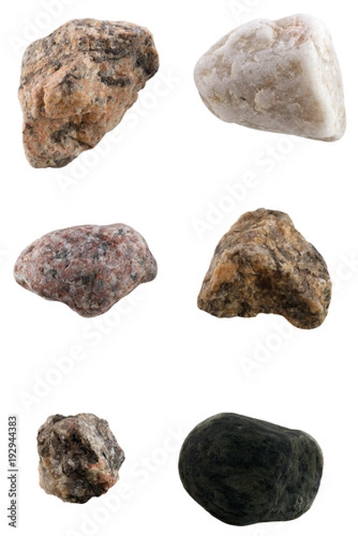 Obraz Set of stones of different breeds isolated on white background.