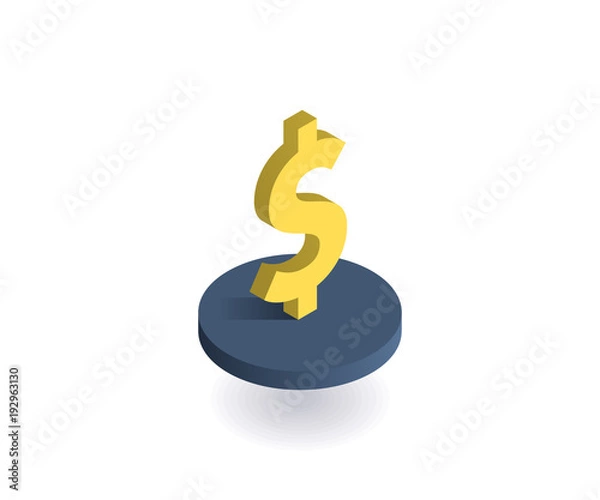 Obraz Dollar icon. Vector illustration in flat isometric 3D style.
